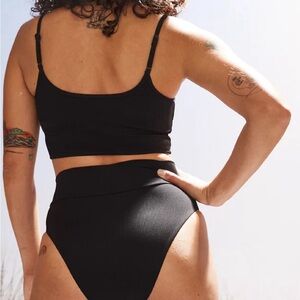 Aerie Ribbed Real Good High Cut Cheeky Bikini Sz L and Bandeau Top Sz M